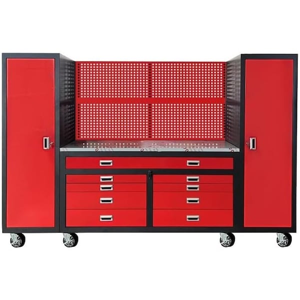 Chery Industrial Metal Storage Cabinet, Multifunctional Steel Garage Storage Cabinet W/ Doors, Sliding Drawers Red JINWB6209RD01 - main